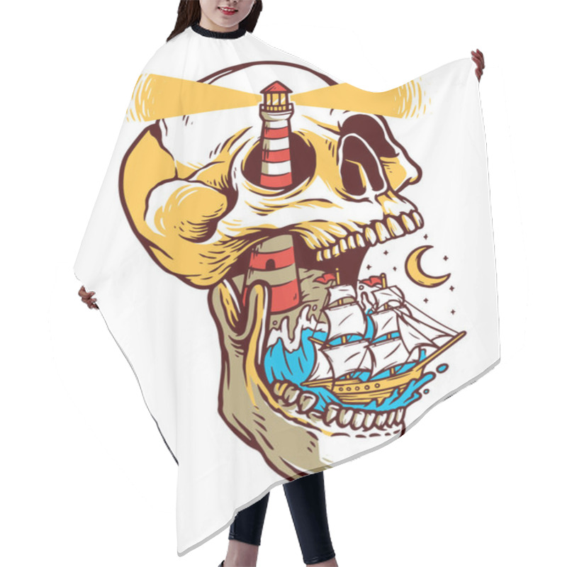 Personality  Sailing On The Skull Island Vector Illustration Hair Cutting Cape