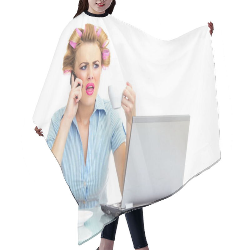 Personality  Funny Woman In A Business Hair Cutting Cape