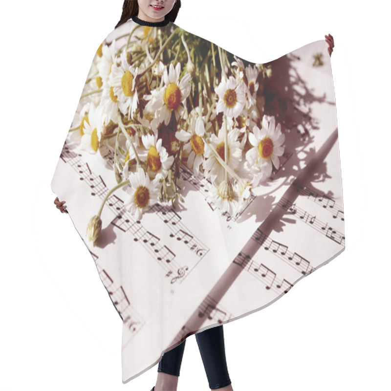 Personality  Chamomile Bouquet On Music Sheets  Hair Cutting Cape