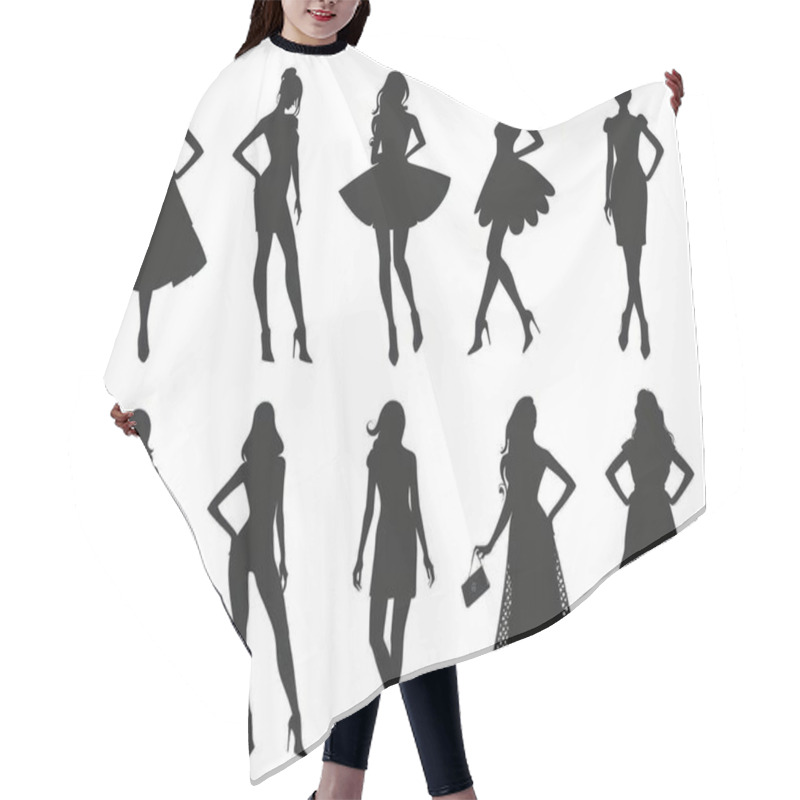 Personality  Collection Of Stylish Female Silhouettes Showcasing Various Fashionable Poses And Outfits. Hair Cutting Cape