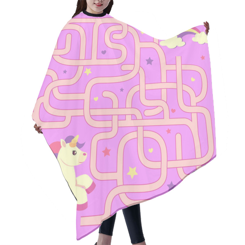 Personality  Help Unicorn Find Path To Rainbow. Labyrinth. Maze Game For Kids Hair Cutting Cape