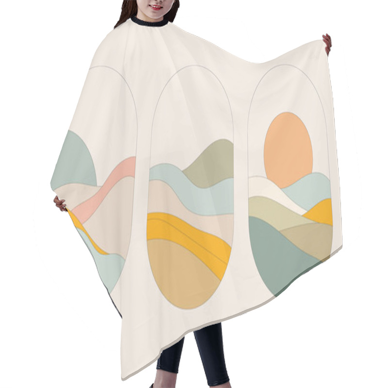 Personality  An Abstraction With Smooth Wavy Lines Of Hills And Sun. Warm Pastel Shades Are Used To Create A Relaxing Background That Reflects The Calm Of Nature. Hair Cutting Cape