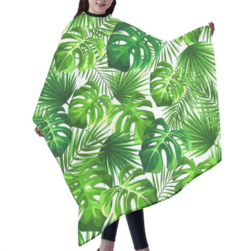 Personality  Vector Tropical Seamless Pattern With Green Monstera And Palm Leaves On A White Background. Hair Cutting Cape