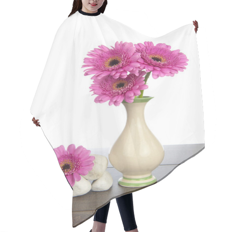 Personality  Pink Gerbera In Vase And White Rocks Hair Cutting Cape