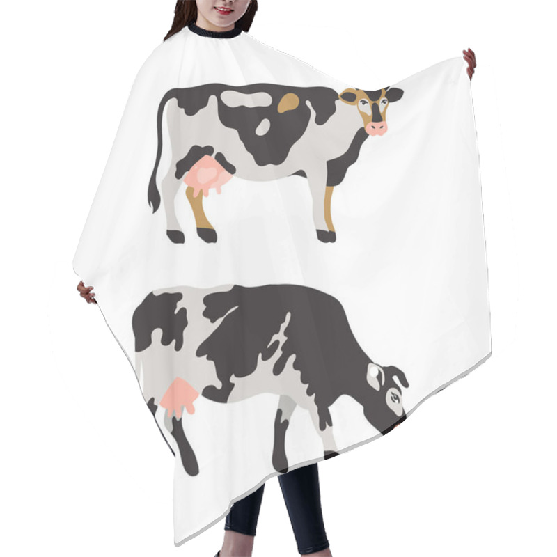 Personality  Set Of Dairy Cows Spotted In Black, White, Gray, Gold And Pink. Agriculture, Farming, Village Life. Pet. Vector Illustration. Hair Cutting Cape