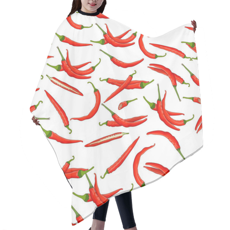 Personality  Seamless Pattern With Whole, Half, Wedges, And Slices Of Cayenne Peppers. Ginnie Peppers. Chili Peppers. Vegetables. Vector Illustration Isolated On White Background. Cartoon Style. Hair Cutting Cape