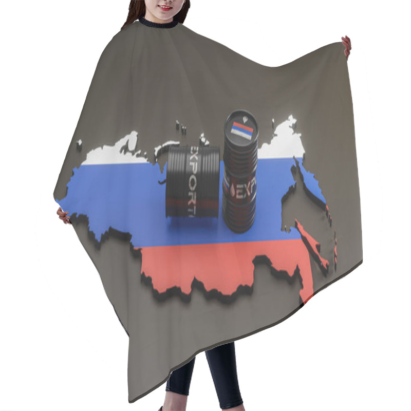 Personality  Russian Oil, Oil Barrel Background, Russia Map On Barrel, Sanctions On Russian Oil. 3D Work And 3D Illustration Hair Cutting Cape