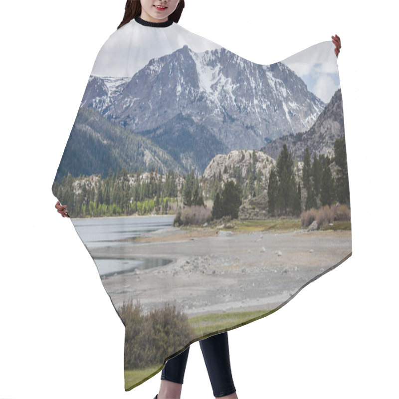 Personality  June Lake In California Eastern Sierra Nevada During An Overcast Spring Day. Lake Water Level Is Low, And Dried Up Due To Drought Hair Cutting Cape