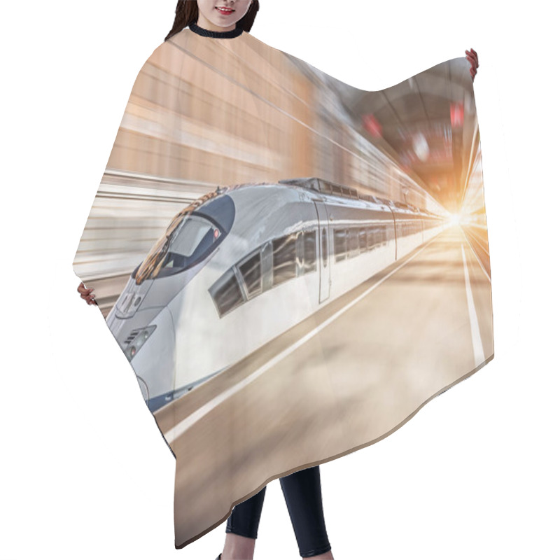 Personality  High Speed Train Passing Near The Passenger Station Hair Cutting Cape