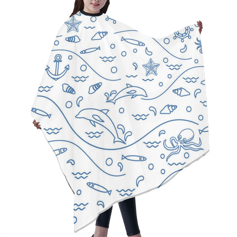 Personality  Cute Seamless Pattern With Dolphins, Octopus, Fish, Anchor, Helm Hair Cutting Cape