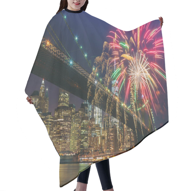 Personality  Colorful Holiday Fireworks Panoramic View New York City Manhattan Downtown Skyline At Night Hair Cutting Cape