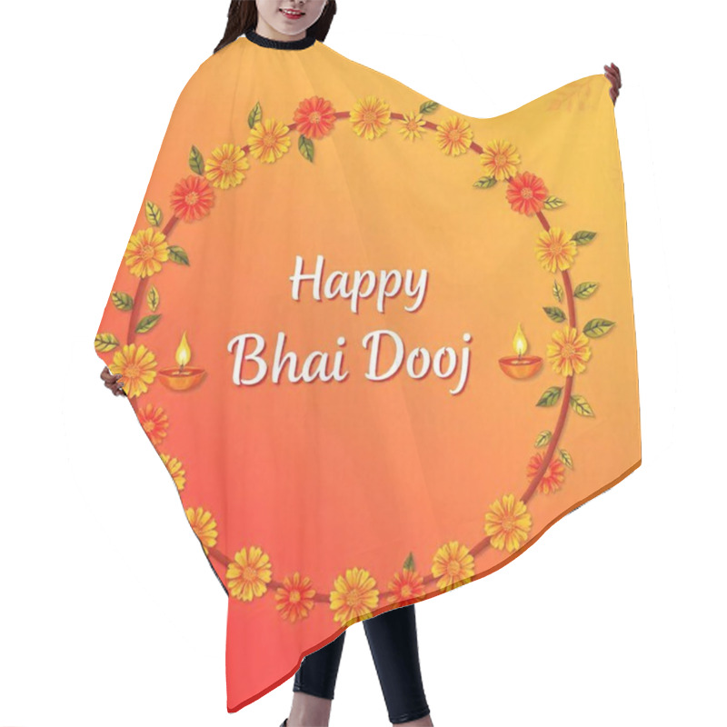 Personality  Flat Happy Bhai Dooj Greeting Happy Bhai Dooj Indian Festival Celebration Hand Drawn Cart Colorful Poster With Lettering Happy Bhai Dooj, Indian Traditional  Hair Cutting Cape