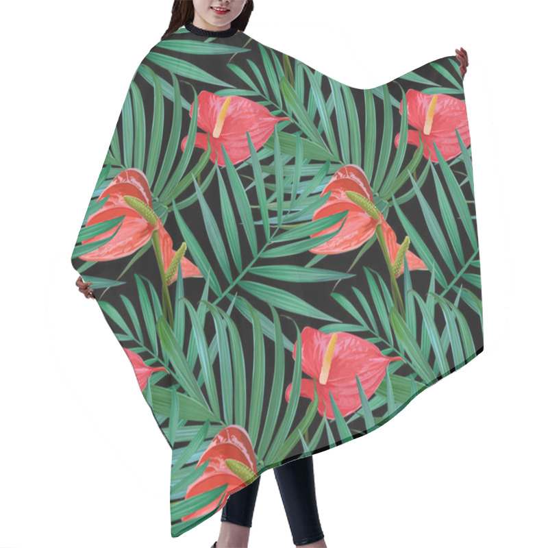 Personality  Vector Tropical Flowers And Palm Leaves Seamless Pattern. Hair Cutting Cape