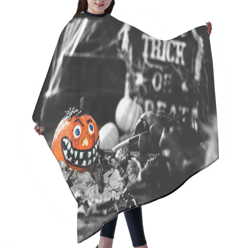 Personality  Happy Halloween. Werewolf Or Zombie Hands Painting Scary Pumpkin For Trick Or Treat Party. Hair Cutting Cape