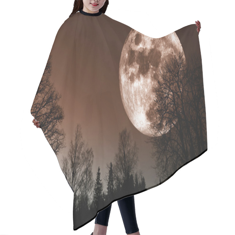 Personality  Red Moon Rise Over Landscape Hair Cutting Cape