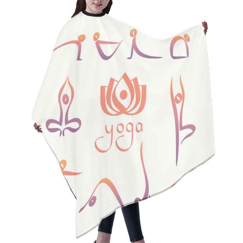 Personality  Yoga Poses Symbols Set. Hand Drawn Illustration. Hair Cutting Cape