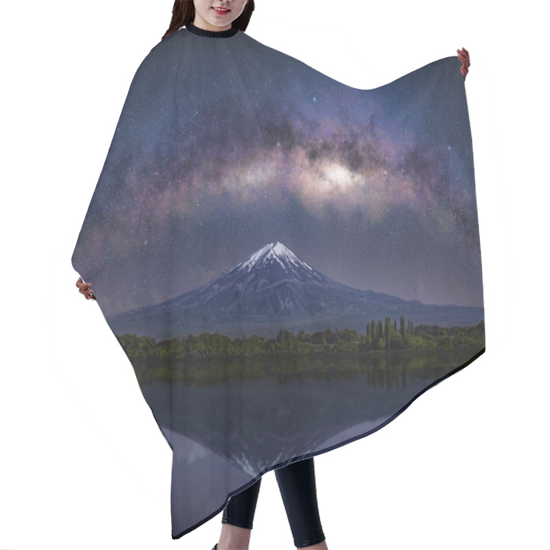 Personality  Milky Way Arch Above Mt.Fuji Mirroring In Lake Water. Majestic Night Scenery In Japan. Hair Cutting Cape