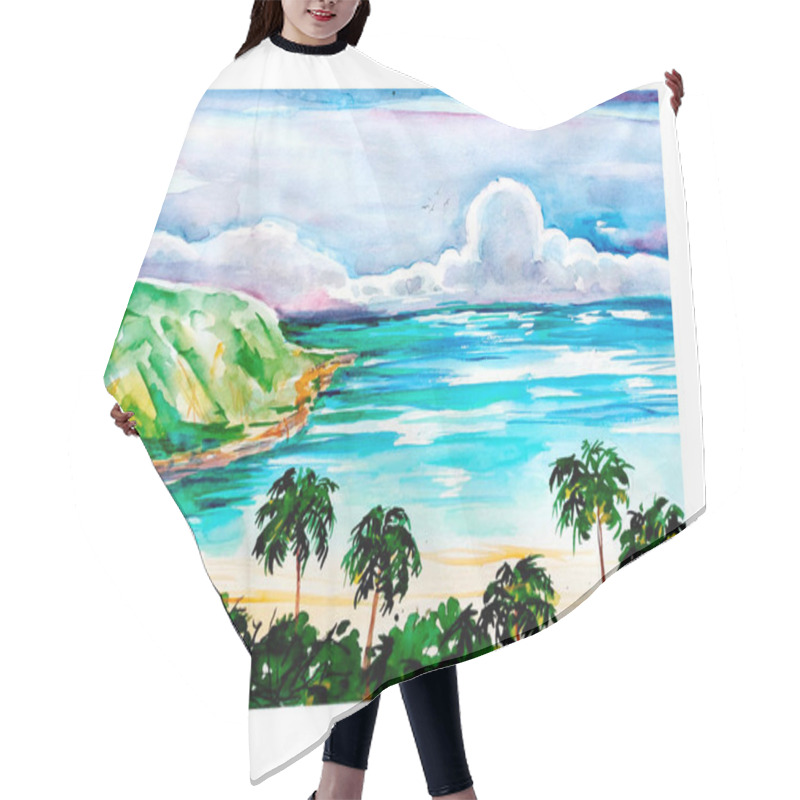 Personality  Aquarelle Set Of Seaside Sketch Art, Background Illustration Hair Cutting Cape