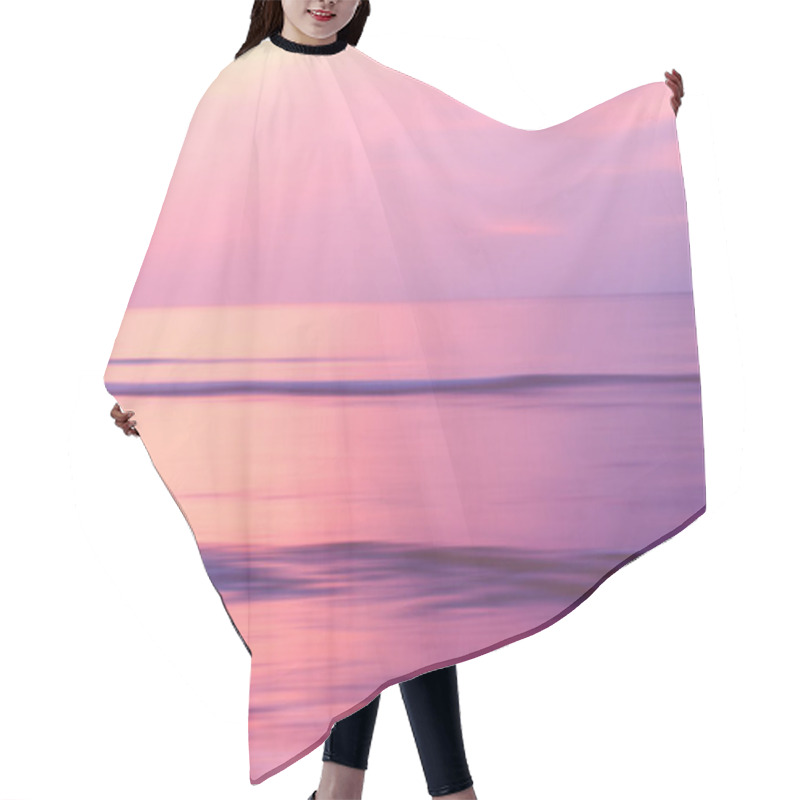 Personality  Motion Blur Tropical Sunset Beach With Bokeh Sun Light Wave Abstract Background. Hair Cutting Cape