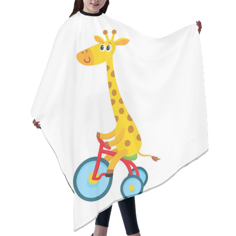 Personality  Cute Little Giraffe Character Riding Bicycle, Tricycle, Cycling, Cartoon Illustration Hair Cutting Cape