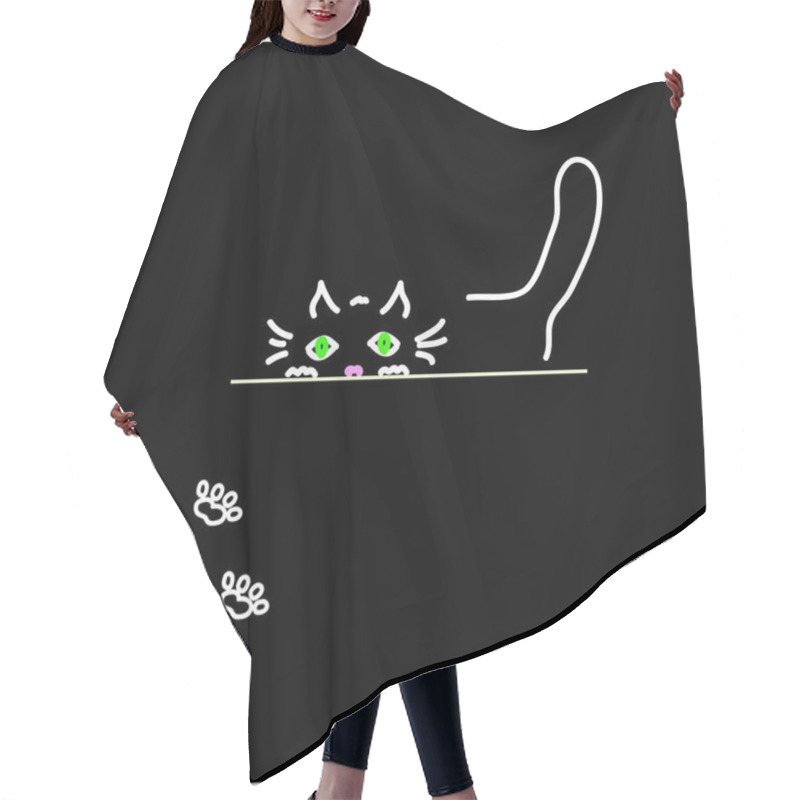 Personality  Illustration Of A White Contour Of A Cat On A Black Background Hair Cutting Cape