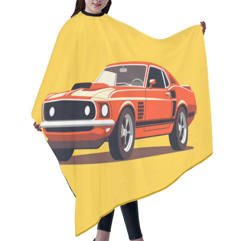 Personality  American 70s Customized Muscle Car. Vector Hair Cutting Cape