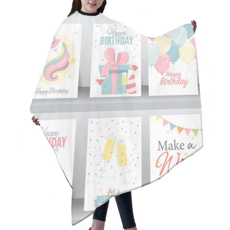 Personality  Happy Birthday Card. Vector Illustration Hair Cutting Cape