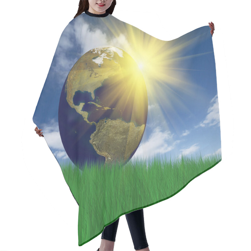 Personality  Globe On Grass Hair Cutting Cape