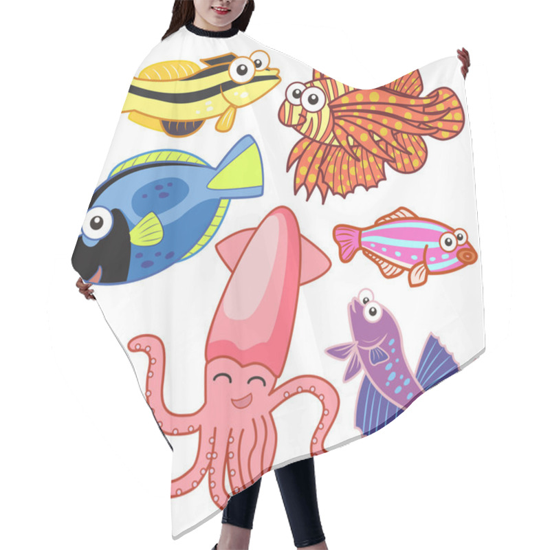 Personality  Cartoon Sea Animals Set With White Background Hair Cutting Cape