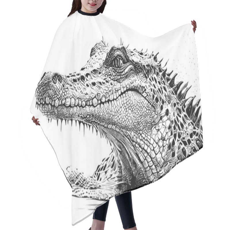 Personality  Crocodile Portrait Sketch Hand Drawn Sketch, Engraving Style Side View Vector Illustration. Hair Cutting Cape