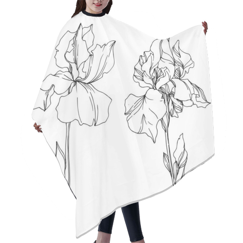 Personality  Vector Iris Floral Botanical Flowers. Black And White Engraved I Hair Cutting Cape