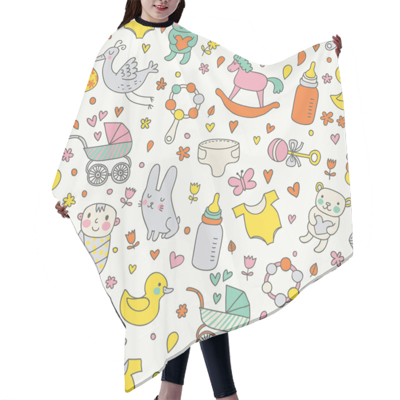 Personality  Cute Childish Seamless Pattern With Toys Hair Cutting Cape