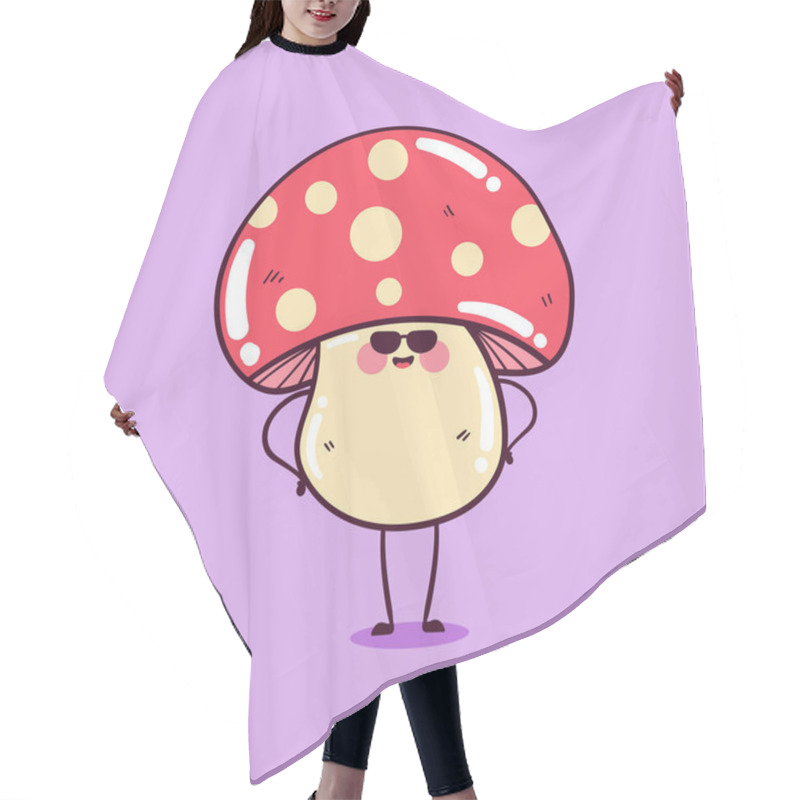 Personality  Happy Cute Smiling Funny Kawaii Mushroom. Cute Mushroom Mascot Character. Hair Cutting Cape