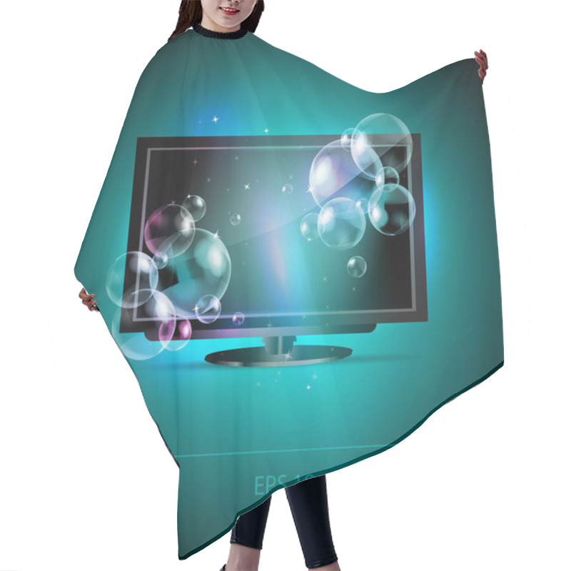 Personality  Vector LCD Tv Monitor With Bubbles Hair Cutting Cape