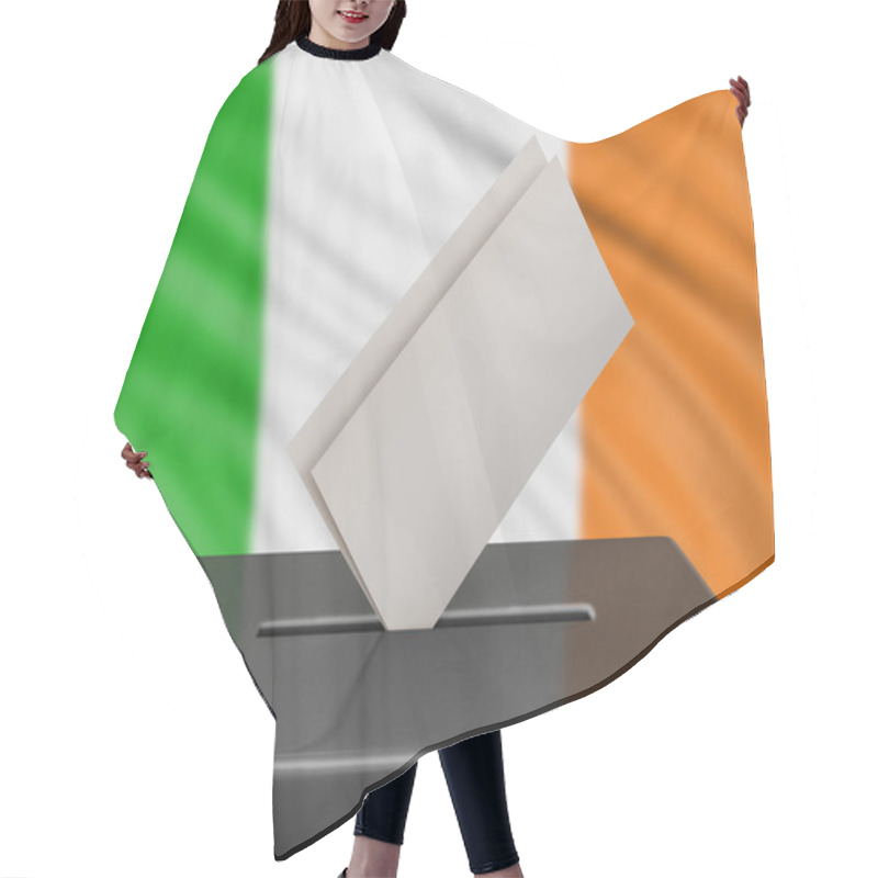 Personality  Ballot Box With Irish Flag On Background  Hair Cutting Cape