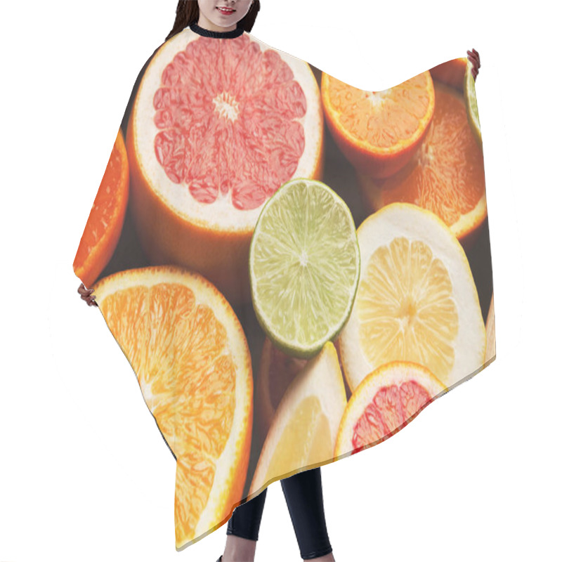 Personality  Cut Citruses Closeup. Juicy Background Hair Cutting Cape