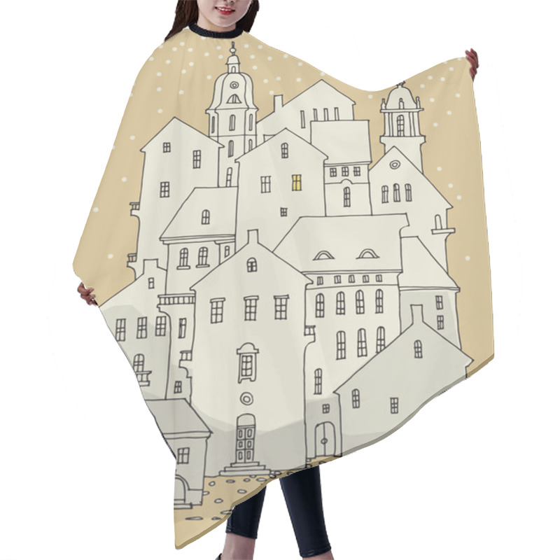 Personality  Cartoon Hand Drawing Houses, Winter Theme Hair Cutting Cape