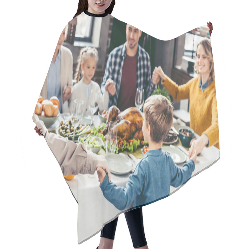 Personality  Family Praying Before Holiday Dinner Hair Cutting Cape