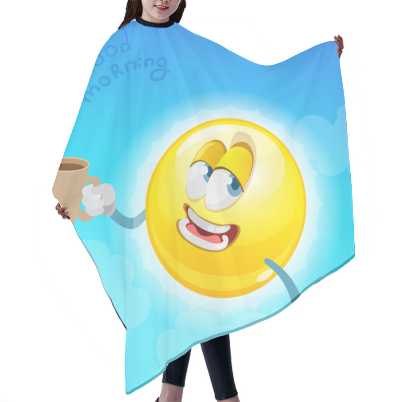 Personality  Mascot Cartoon Character Holding A Yellow Sun Hair Cutting Cape