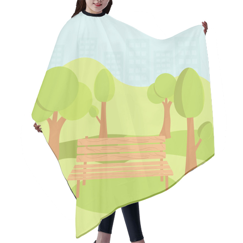 Personality  City Recreation Park. Trees, Sky Grass Bench Pattern Hair Cutting Cape