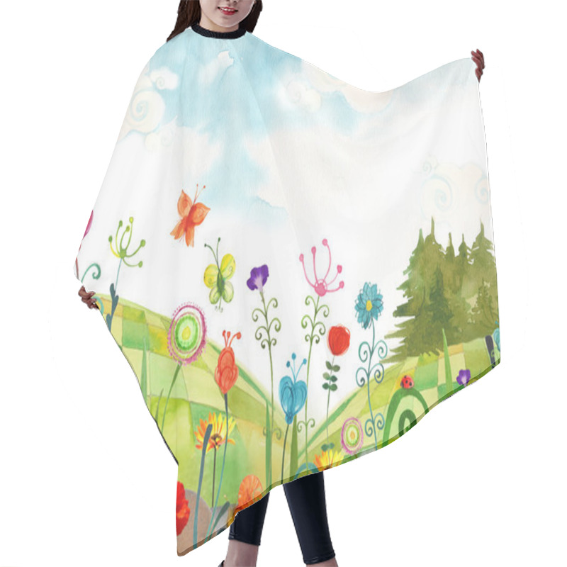 Personality  Summer Illustration Of Field Of Flowers, Ladybird And Butterfly Hair Cutting Cape