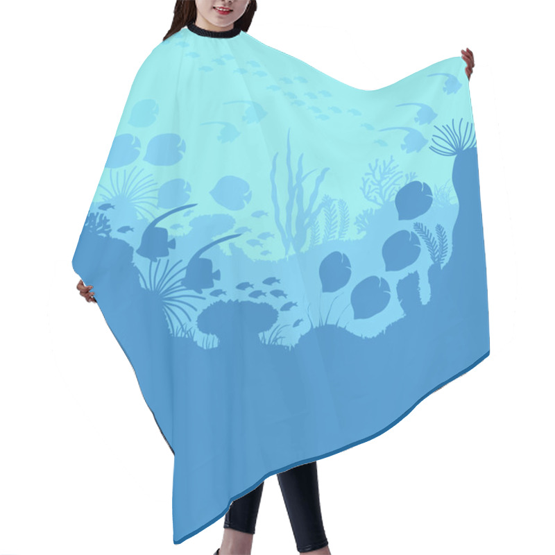 Personality  Cartoon Underwater Blue Ocean Background Scene . Vector Hair Cutting Cape