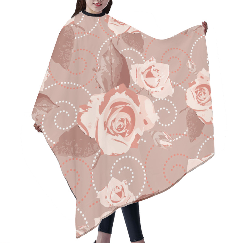 Personality  Seamless Vector Background With Beige Rose Flowers Hair Cutting Cape