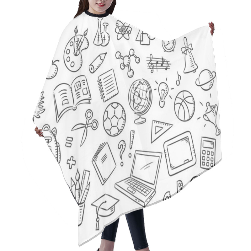 Personality  Set Of Simple Cartoon School Things, Black And White Outline Hair Cutting Cape