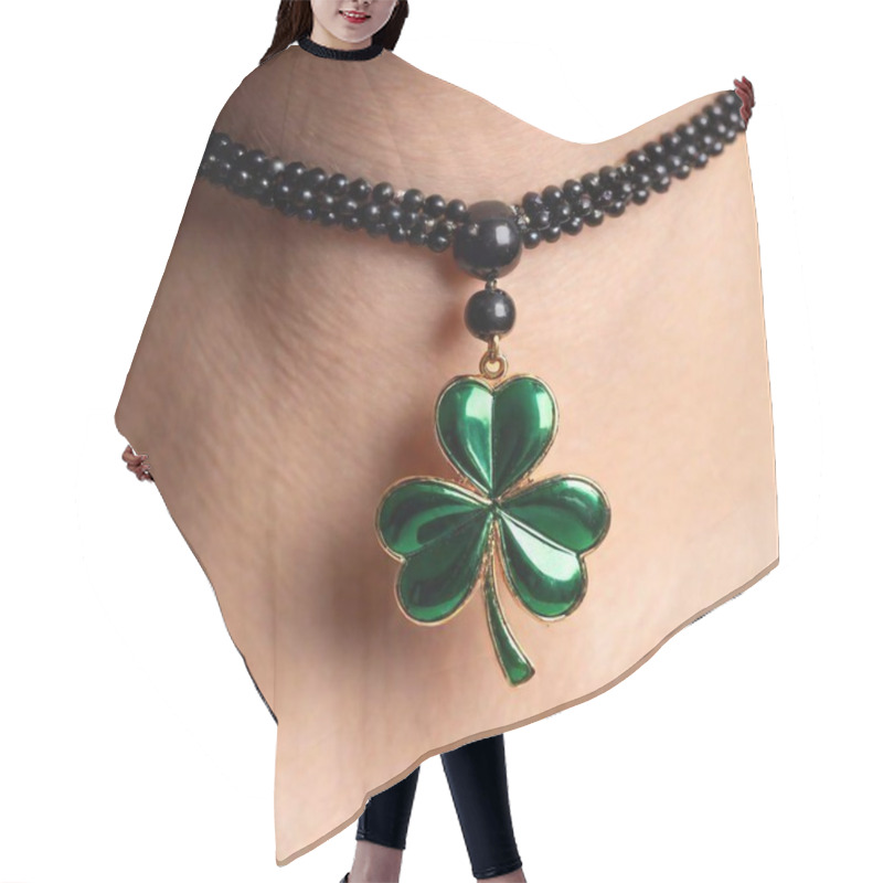 Personality  Shamrock Pendant On Female Neck, Close Up Photo, Detailed Image Hair Cutting Cape