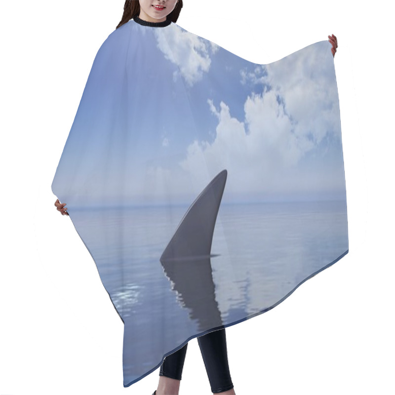 Personality  3D Rendering Of Shark Fin Above Water, With Blue Sky Background. Hair Cutting Cape