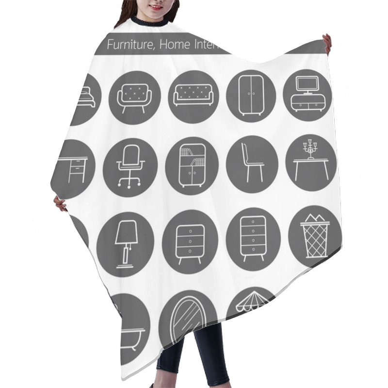 Personality  Furniture Line Icons Set Hair Cutting Cape