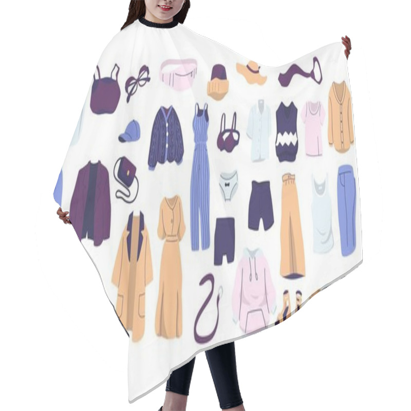 Personality  Fashion Clothes Set Flat Style Illustration Vector Design Hair Cutting Cape