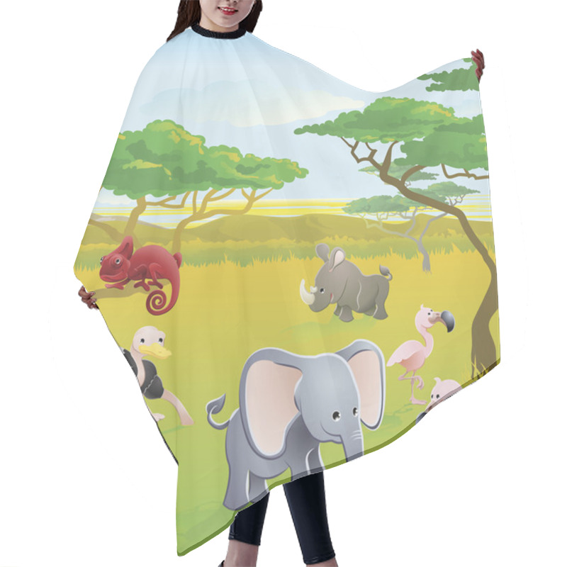 Personality  Cute African Safari Animal Cartoon Scene Hair Cutting Cape