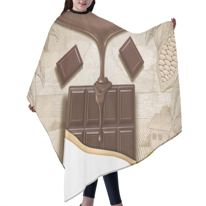 Personality  3d Illustration Chocolate Bar With Blank Package On Retro Engraving Cocoa Background Hair Cutting Cape